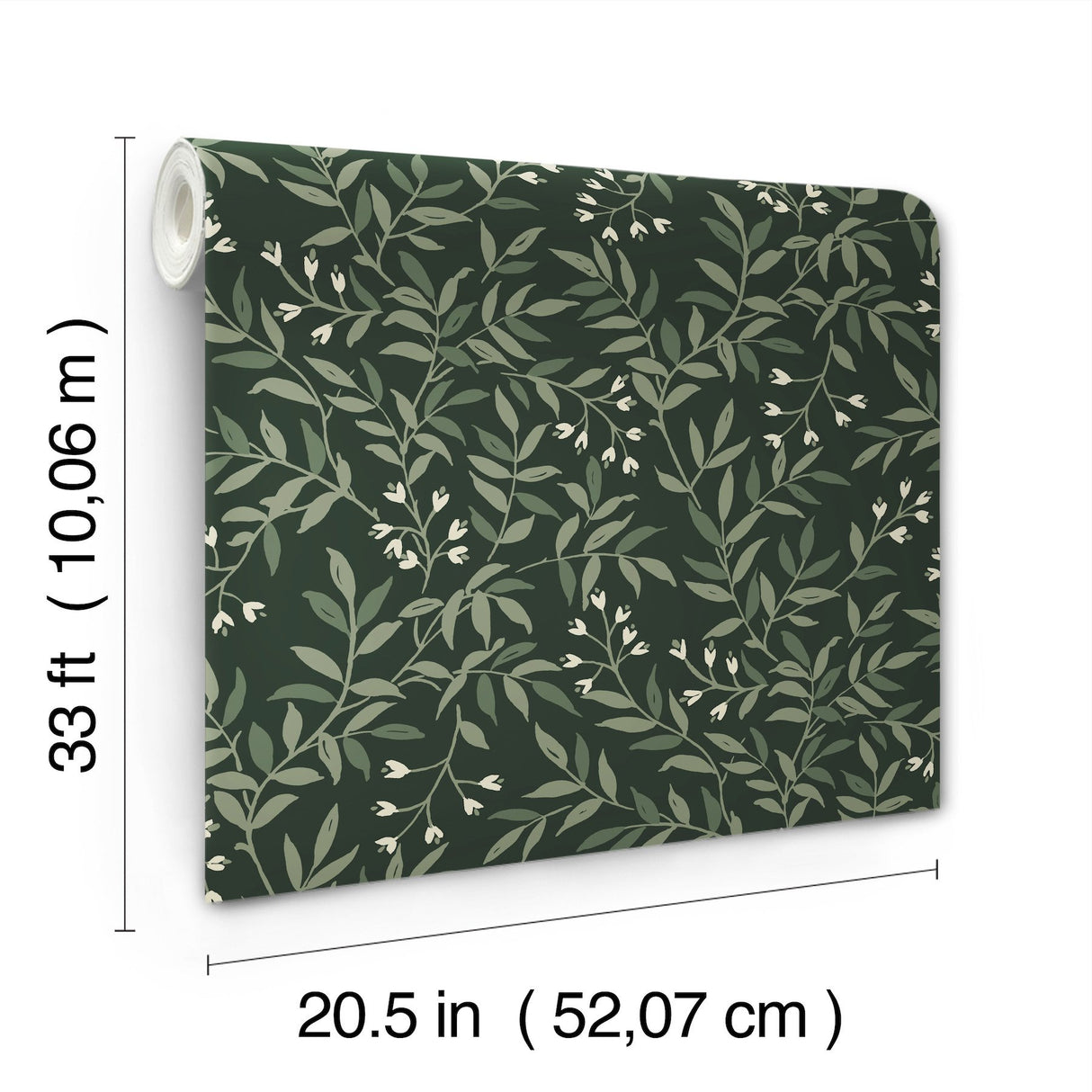 Senna Evergreen Budding Vines Green Wallpaper with Botanical Vine Motif, Farmhouse Style - Chesapeake 4134-72518