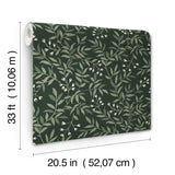 Senna Evergreen Budding Vines Green Wallpaper with Botanical Vine Motif, Farmhouse Style - Chesapeake 4134-72518