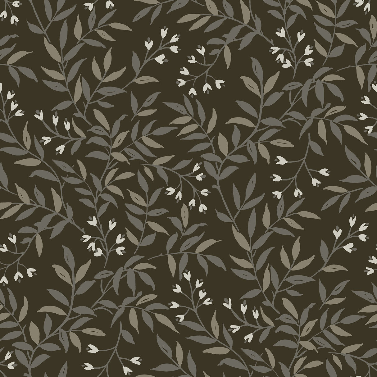 Senna Black Budding Vines Wallpaper with Metallic Botanical Vines - Brewster 4134-72519