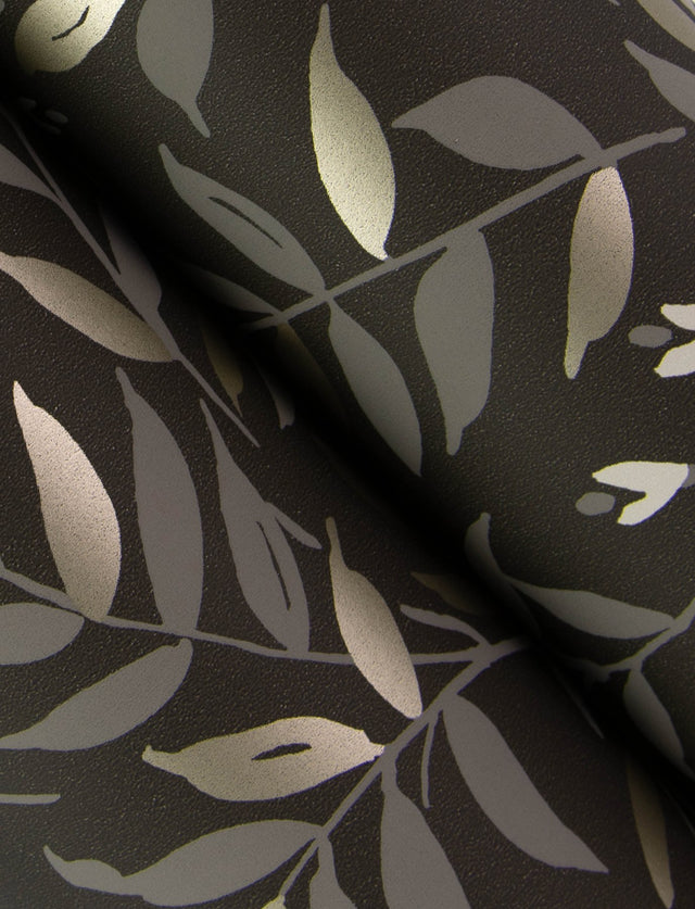 Senna Black Budding Vines Wallpaper with Metallic Botanical Vines - Brewster 4134-72519