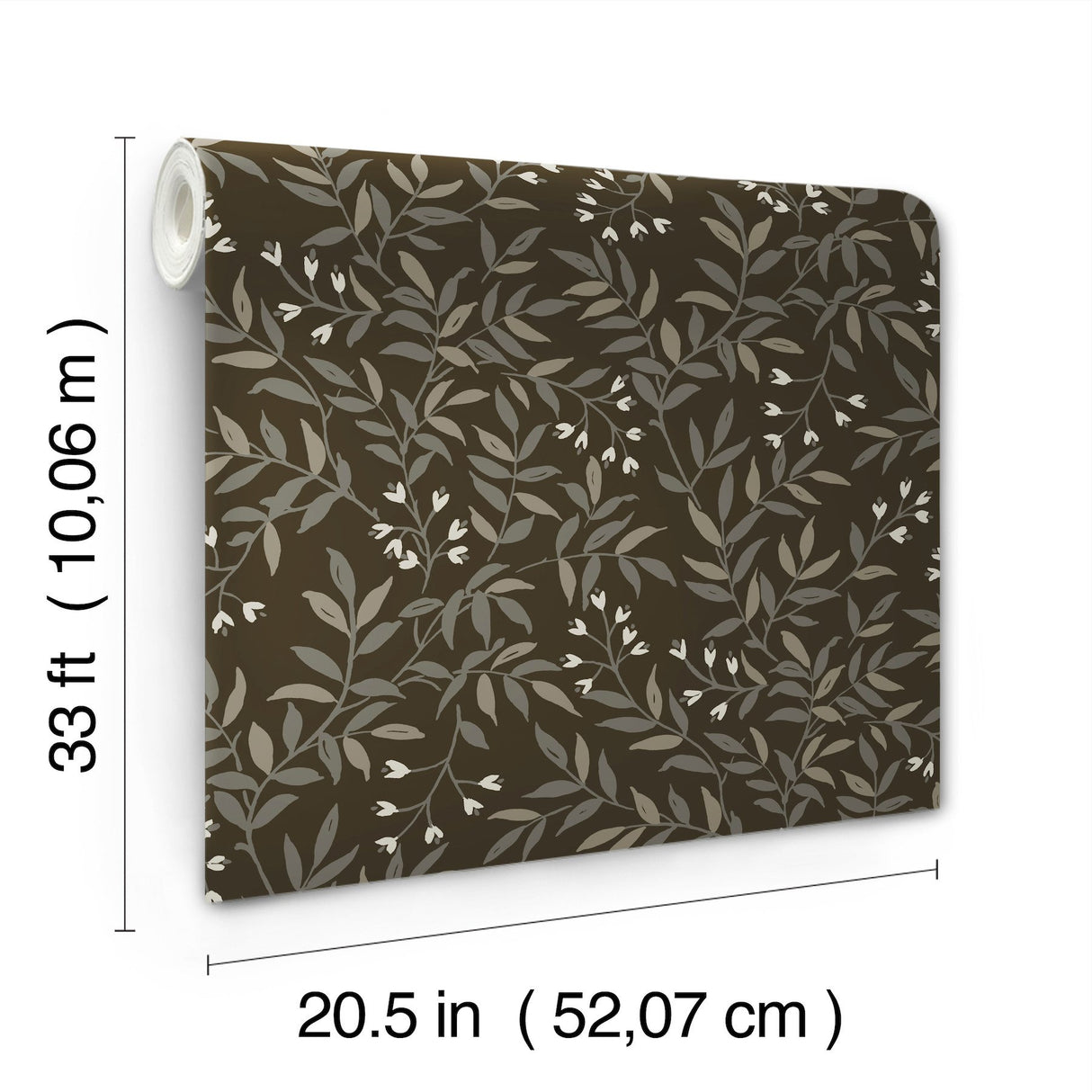Senna Black Budding Vines Wallpaper with Metallic Botanical Vines - Brewster 4134-72519