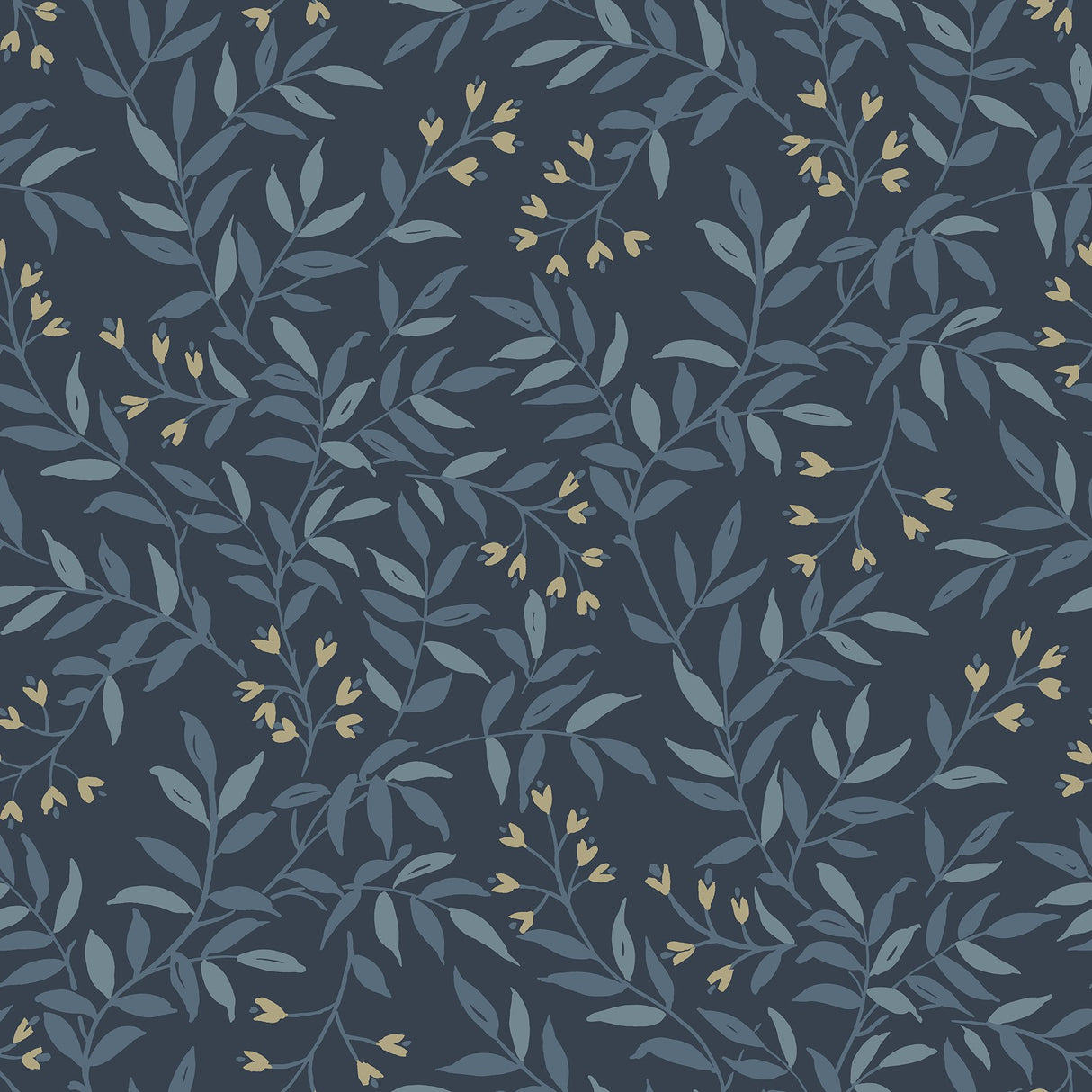 Senna Navy Budding Vines Wallpaper with Metallic Botanical Vine Pattern, Farmhouse Style - Chesapeake 4134-72520