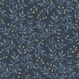 Senna Navy Budding Vines Wallpaper with Metallic Botanical Vine Pattern, Farmhouse Style - Chesapeake 4134-72520