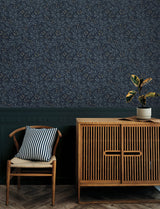 Senna Navy Budding Vines Wallpaper with Metallic Botanical Vine Pattern, Farmhouse Style - Chesapeake 4134-72520