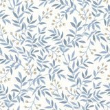 Senna Blue Budding Vines Wallpaper with Metallic Botanical Vines - Chesapeake 4134-72521