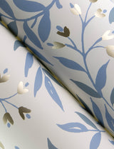 Senna Blue Budding Vines Wallpaper with Metallic Botanical Vines - Chesapeake 4134-72521