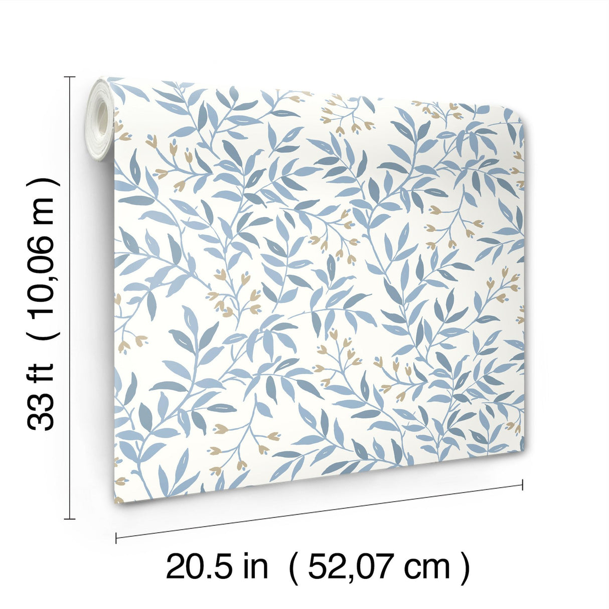Senna Blue Budding Vines Wallpaper with Metallic Botanical Vines - Chesapeake 4134-72521