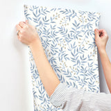 Senna Blue Budding Vines Wallpaper with Metallic Botanical Vines - Chesapeake 4134-72521