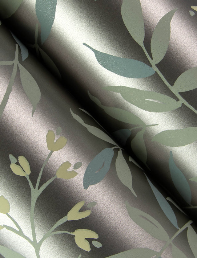 Senna Silver Budding Vines Wallpaper with Metallic Botanical Vine Pattern - Chesapeake 4134-72522