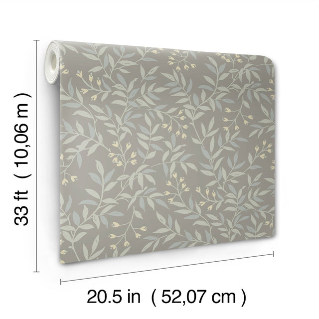 Senna Silver Budding Vines Wallpaper with Metallic Botanical Vine Pattern - Chesapeake 4134-72522