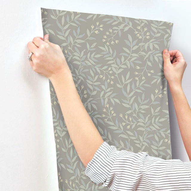 Senna Silver Budding Vines Wallpaper with Metallic Botanical Vine Pattern - Chesapeake 4134-72522