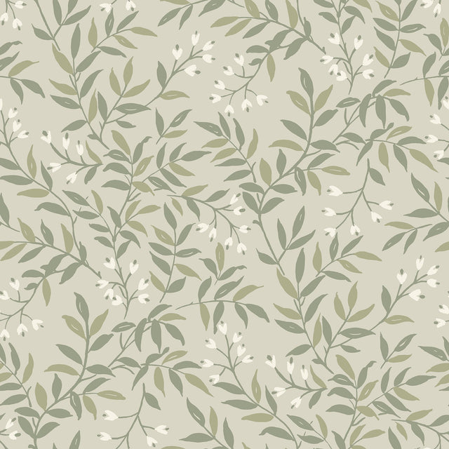 Senna Green Budding Vines Wallpaper with Botanical Vine Pattern, Farmhouse Style - Chesapeake 4134-72523