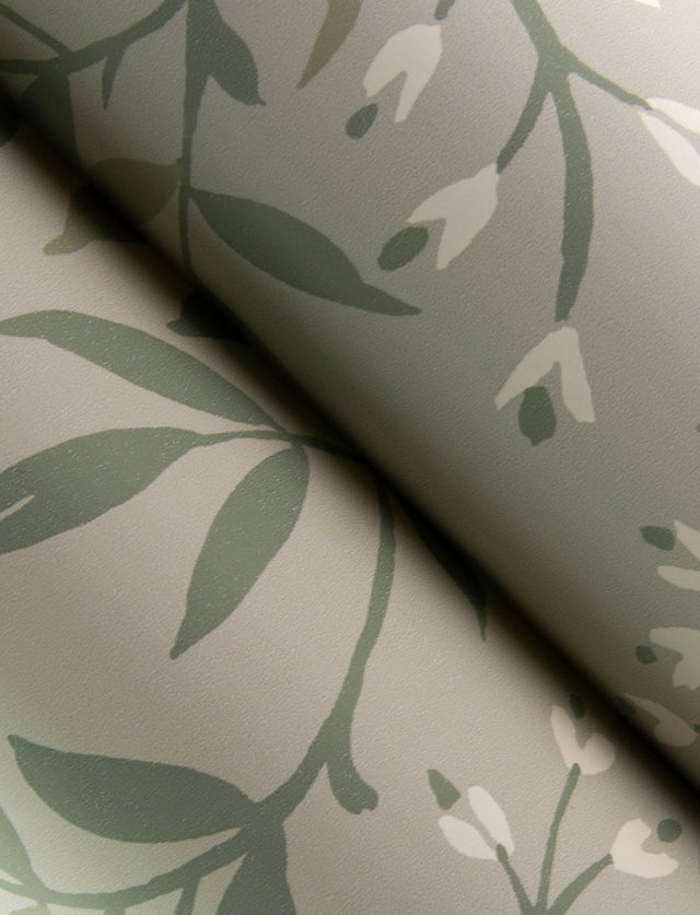 Senna Green Budding Vines Wallpaper with Botanical Vine Pattern, Farmhouse Style - Chesapeake 4134-72523