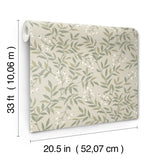 Senna Green Budding Vines Wallpaper with Botanical Vine Pattern, Farmhouse Style - Chesapeake 4134-72523