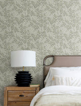 Senna Green Budding Vines Wallpaper with Botanical Vine Pattern, Farmhouse Style - Chesapeake 4134-72523