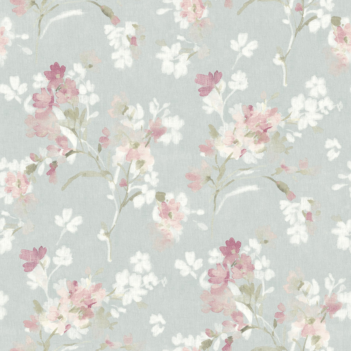 Azalea Fuchsia Floral Branches Wallpaper with Botanical Flowers Pattern, Farmhouse Sure Strip - Chesapeake 4134-72525