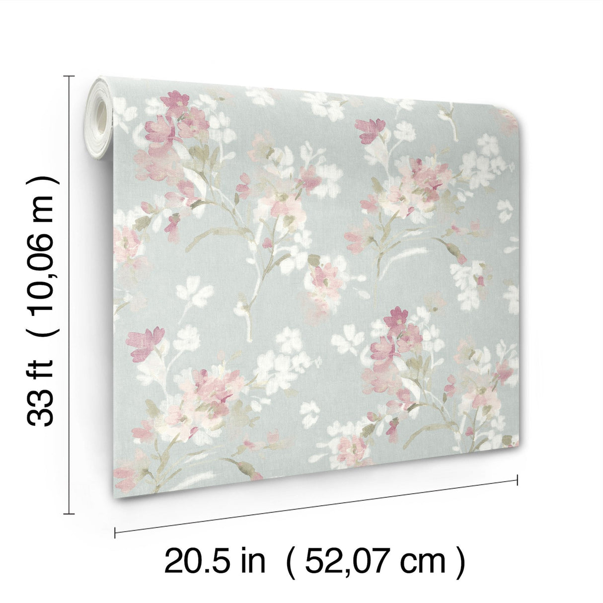 Azalea Fuchsia Floral Branches Wallpaper with Botanical Flowers Pattern, Farmhouse Sure Strip - Chesapeake 4134-72525