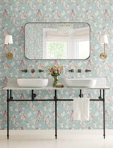 Azalea Fuchsia Floral Branches Wallpaper with Botanical Flowers Pattern, Farmhouse Sure Strip - Chesapeake 4134-72525