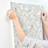 Azalea Fuchsia Floral Branches Wallpaper with Botanical Flowers Pattern, Farmhouse Sure Strip - Chesapeake 4134-72525