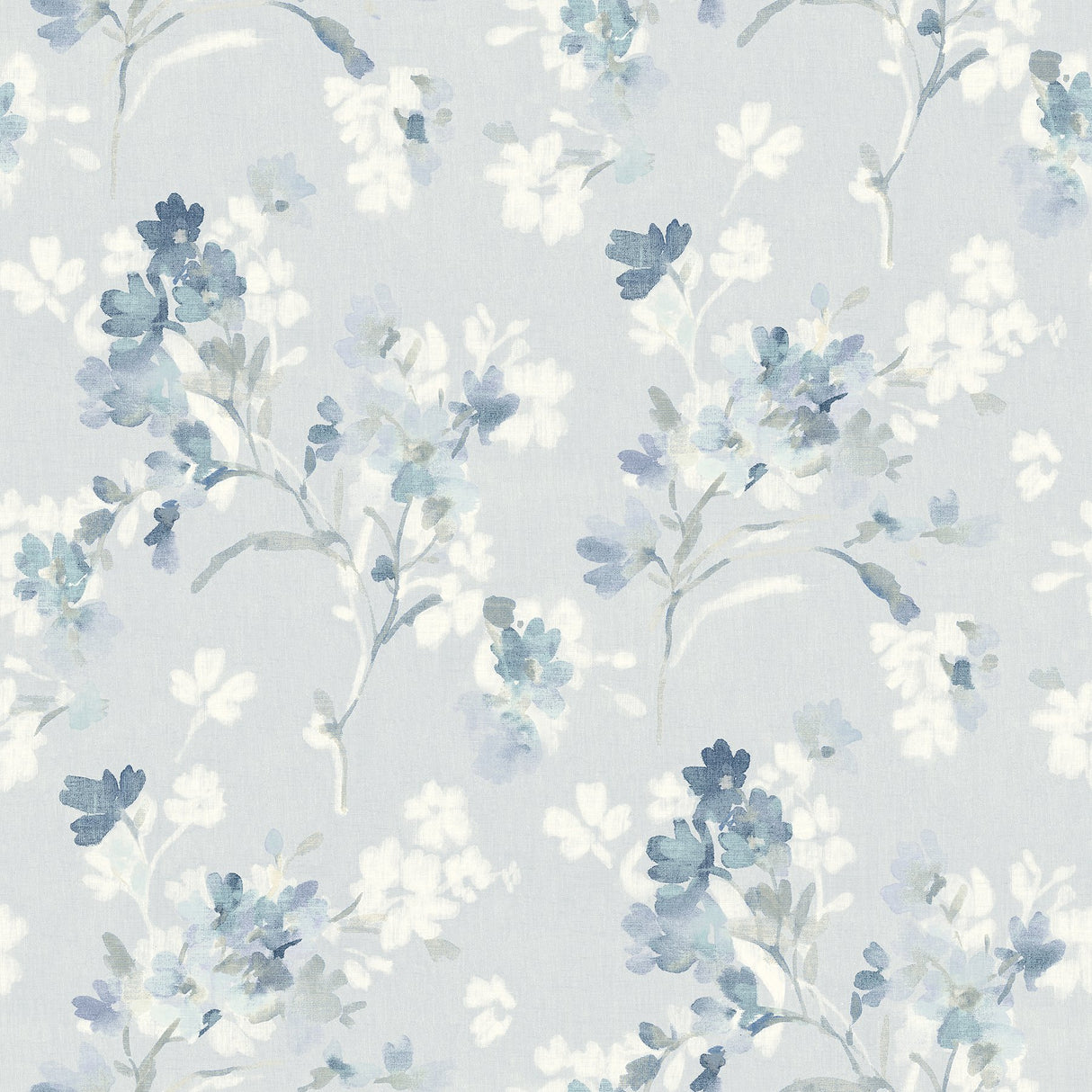 Azalea Light Blue Floral Branches Wallpaper with Botanical Farmhouse Style - Chesapeake 4134-72526