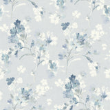 Azalea Light Blue Floral Branches Wallpaper with Botanical Farmhouse Style - Chesapeake 4134-72526