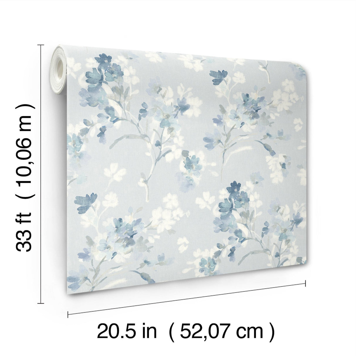 Azalea Light Blue Floral Branches Wallpaper with Botanical Farmhouse Style - Chesapeake 4134-72526