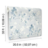 Azalea Light Blue Floral Branches Wallpaper with Botanical Farmhouse Style - Chesapeake 4134-72526