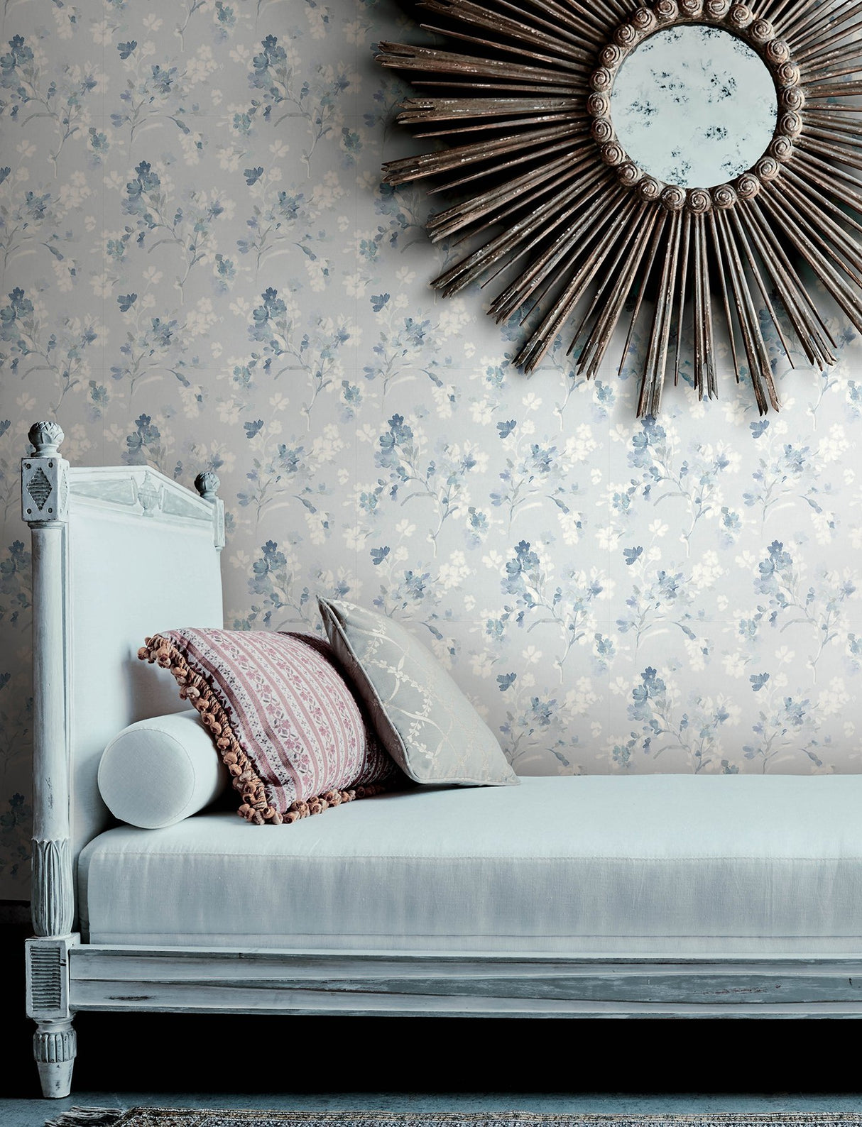 Azalea Light Blue Floral Branches Wallpaper with Botanical Farmhouse Style - Chesapeake 4134-72526