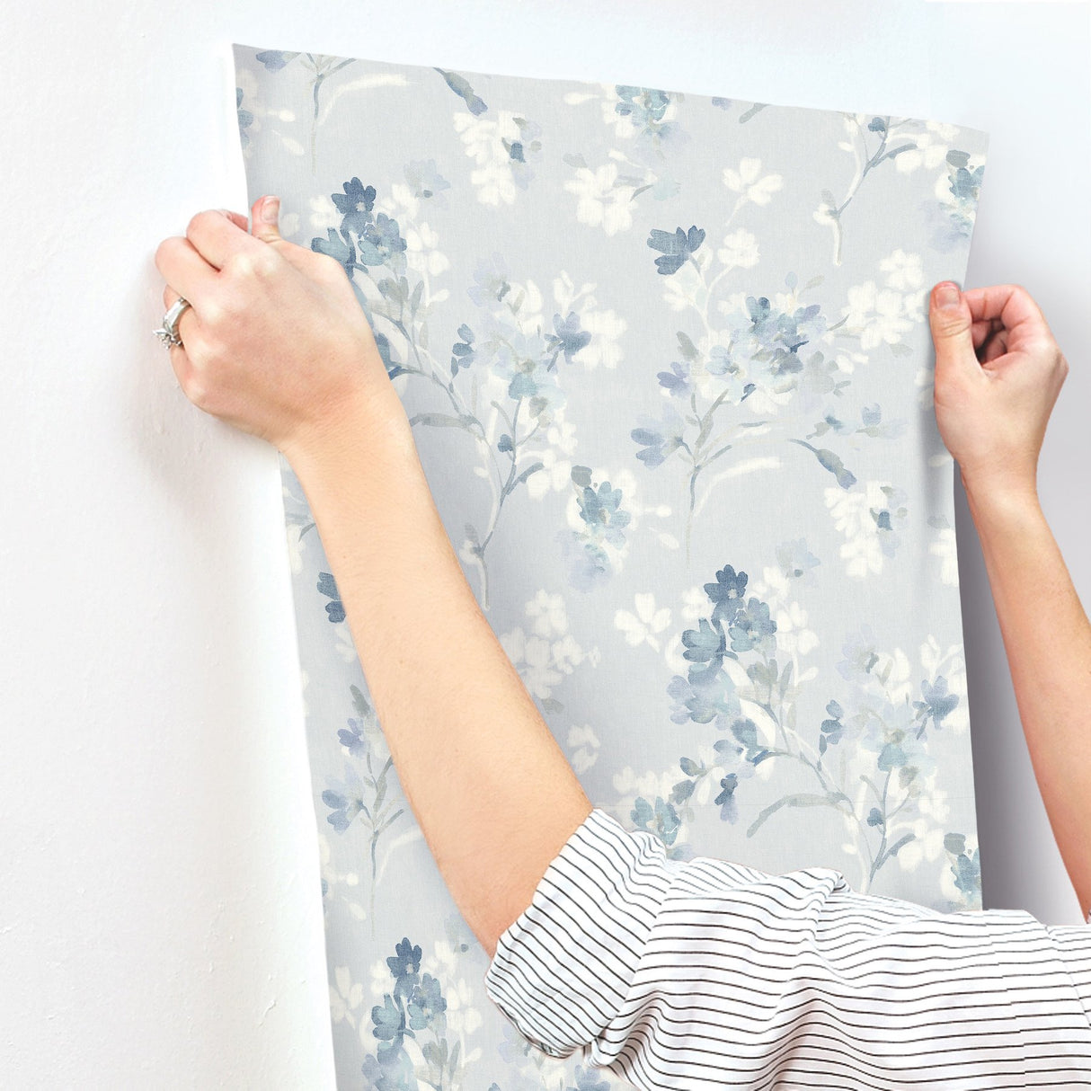 Azalea Light Blue Floral Branches Wallpaper with Botanical Farmhouse Style - Chesapeake 4134-72526