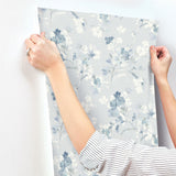 Azalea Light Blue Floral Branches Wallpaper with Botanical Farmhouse Style - Chesapeake 4134-72526