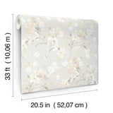 Azalea Neutral Floral Branches Wallpaper with Botanical Flowers Motif, Farmhouse Style - Chesapeake 4134-72527