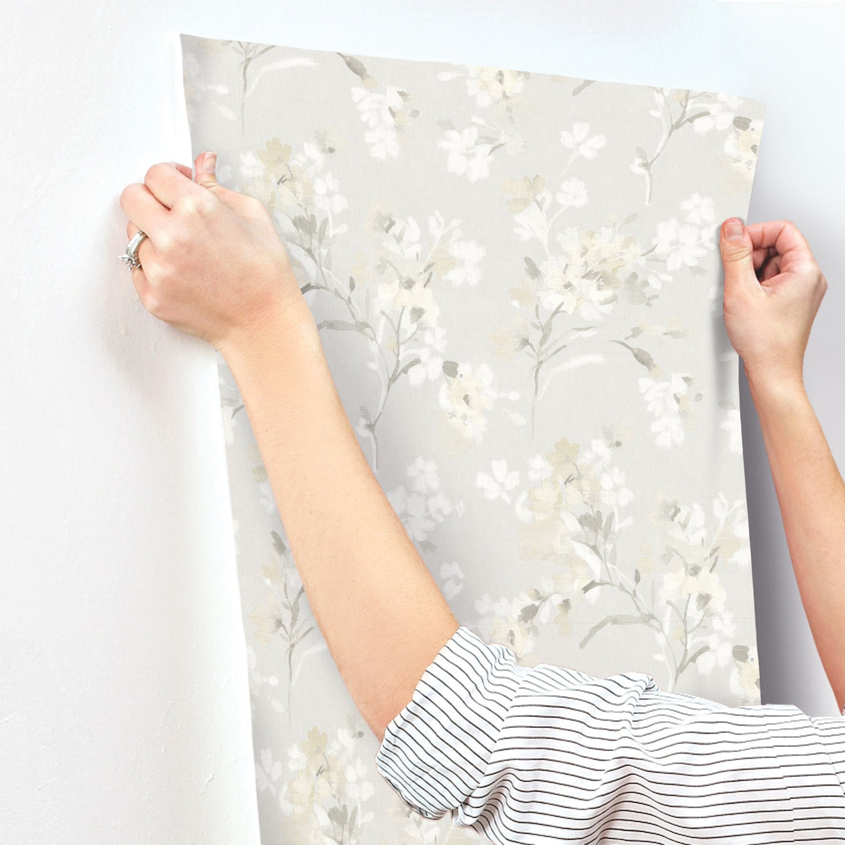 Azalea Neutral Floral Branches Wallpaper with Botanical Flowers Motif, Farmhouse Style - Chesapeake 4134-72527