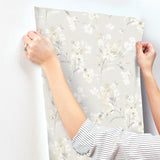Azalea Neutral Floral Branches Wallpaper with Botanical Flowers Motif, Farmhouse Style - Chesapeake 4134-72527