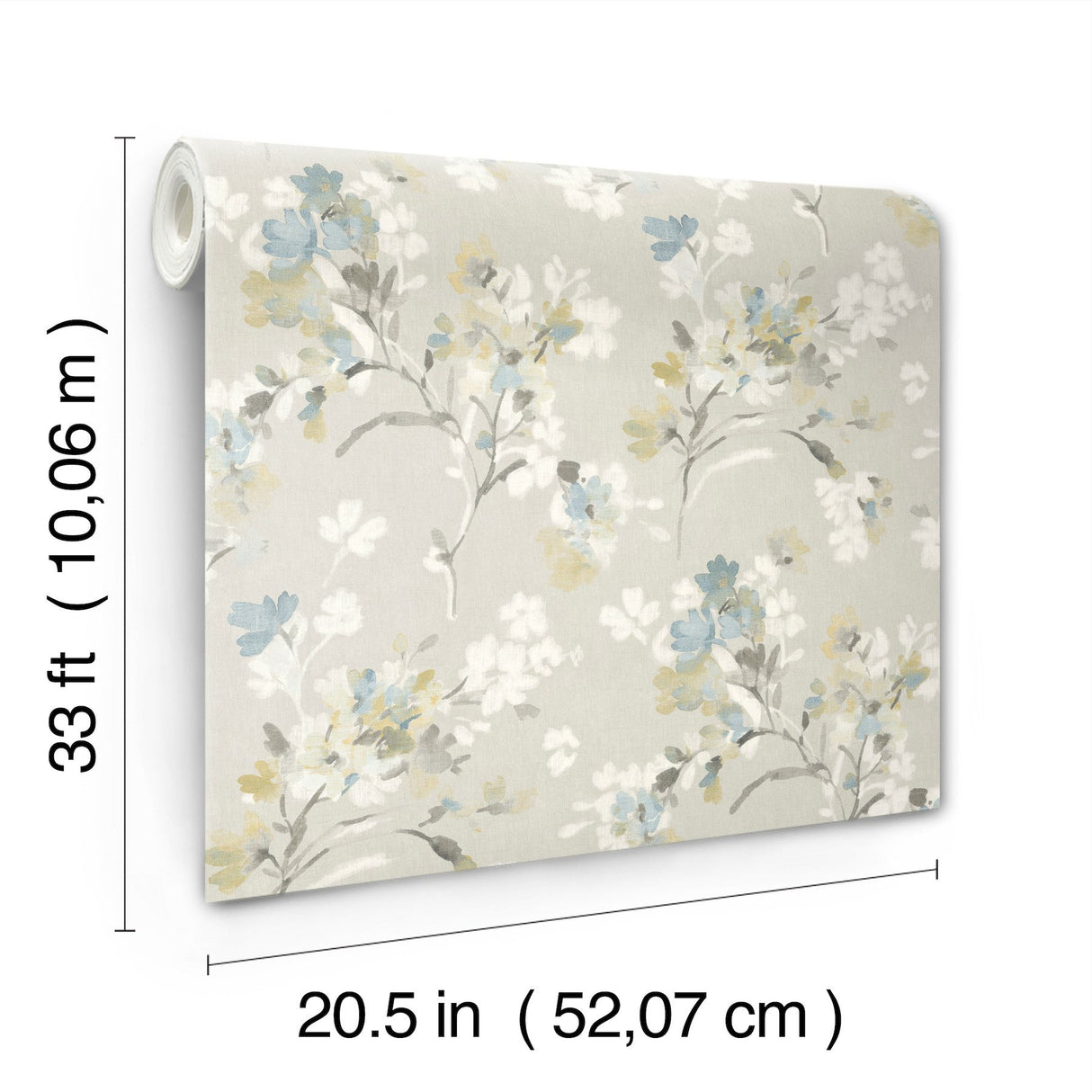 Azalea Light Grey Floral Branches Wallpaper with Botanical Flowers Motif - Chesapeake 4134-72528