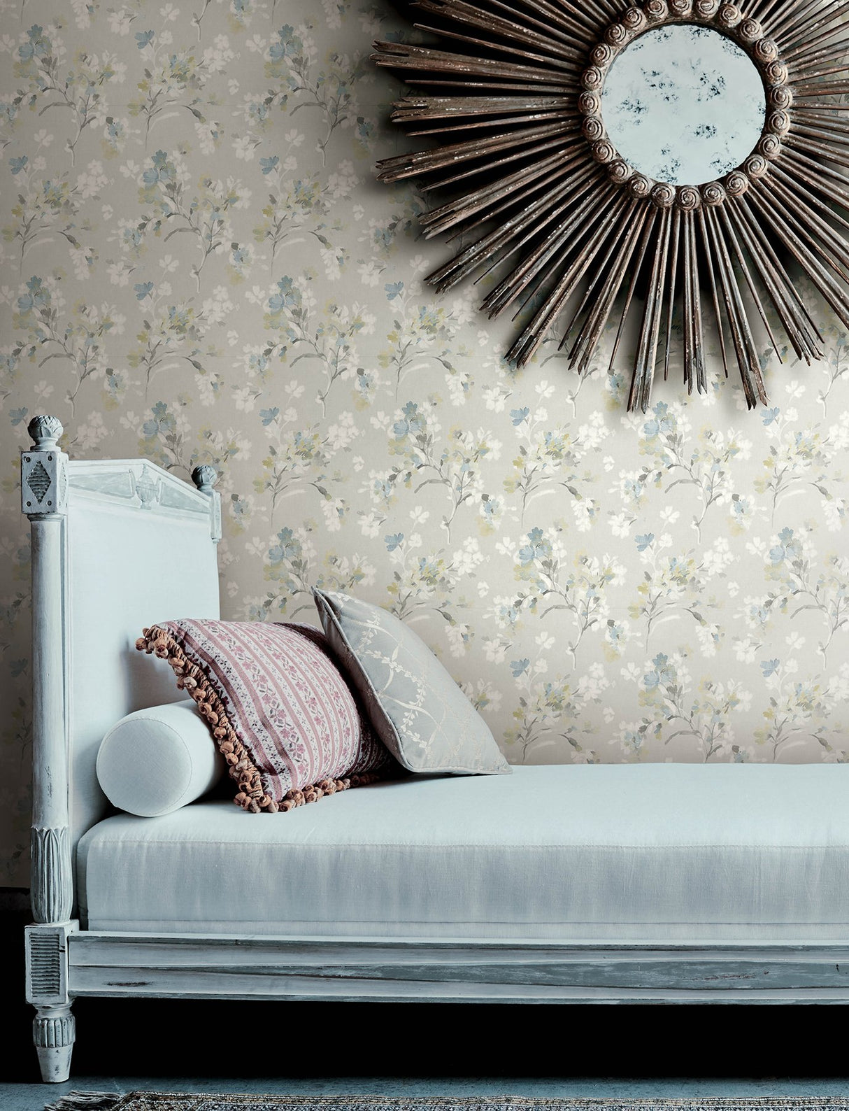 Azalea Light Grey Floral Branches Wallpaper with Botanical Flowers Motif - Chesapeake 4134-72528