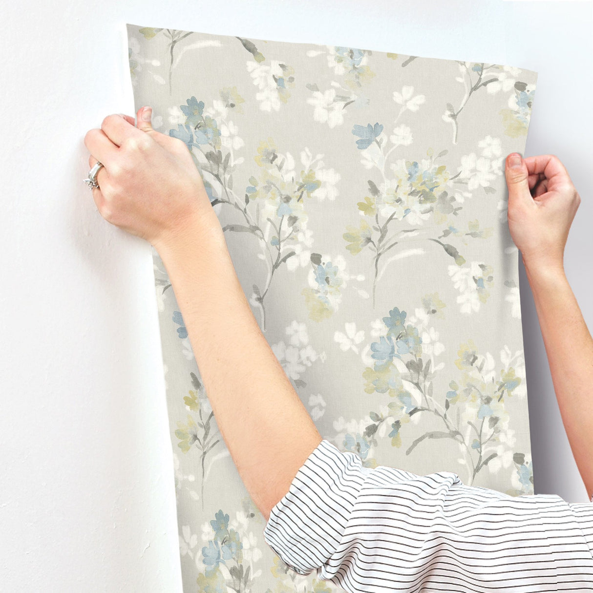 Azalea Light Grey Floral Branches Wallpaper with Botanical Flowers Motif - Chesapeake 4134-72528