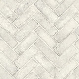 Canelle White Brick Herringbone Wallpaper with Country Graphics Pattern - Chesapeake 4134-72532