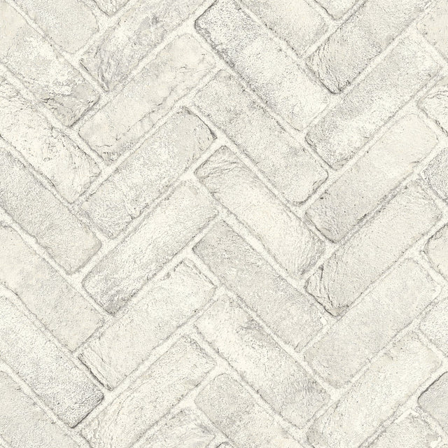 Canelle White Brick Herringbone Wallpaper with Country Graphics Pattern - Chesapeake 4134-72532