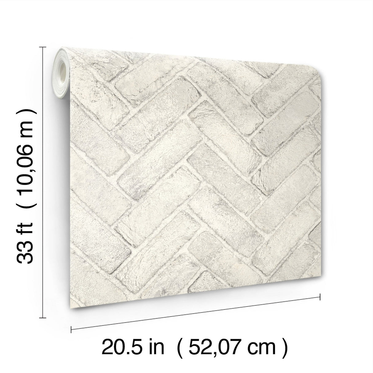 Canelle White Brick Herringbone Wallpaper with Country Graphics Pattern - Chesapeake 4134-72532