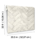 Canelle White Brick Herringbone Wallpaper with Country Graphics Pattern - Chesapeake 4134-72532