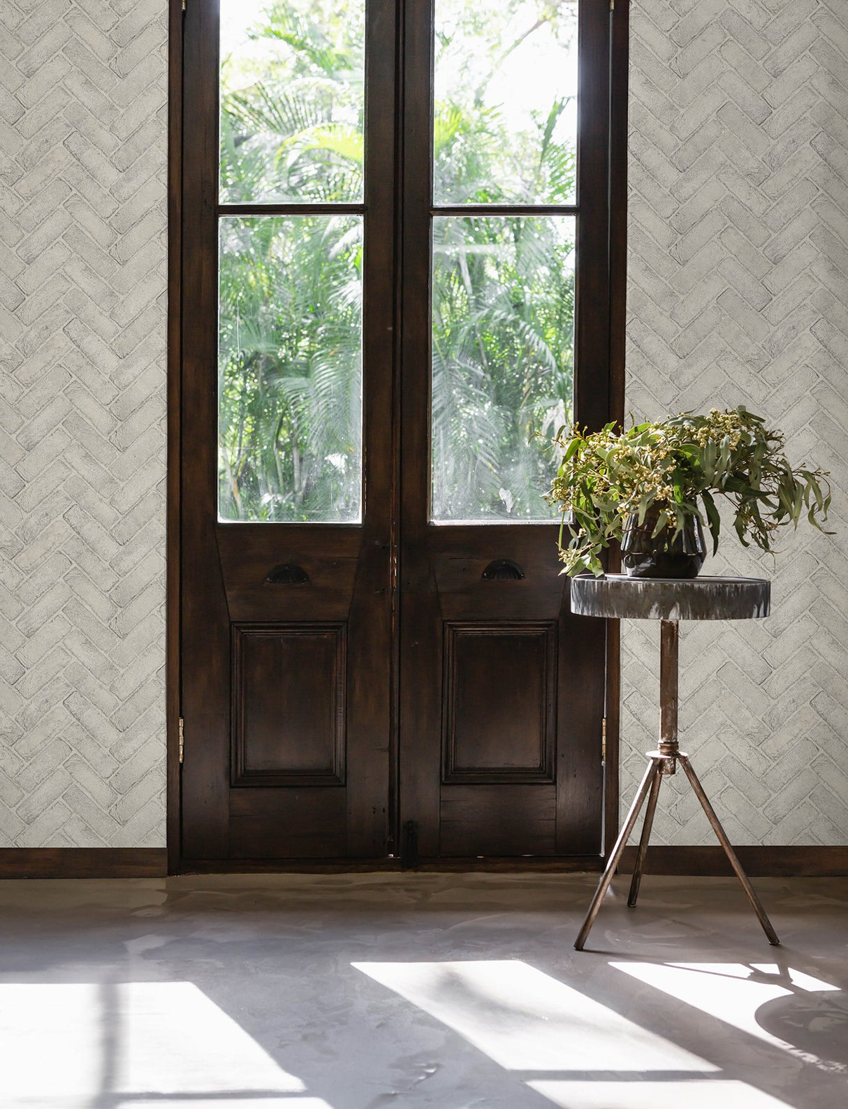 Canelle White Brick Herringbone Wallpaper with Country Graphics Pattern - Chesapeake 4134-72532