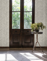 Canelle White Brick Herringbone Wallpaper with Country Graphics Pattern - Chesapeake 4134-72532