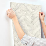 Canelle White Brick Herringbone Wallpaper with Country Graphics Pattern - Chesapeake 4134-72532