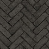 Canelle Black Brick Herringbone Wallpaper with Textured Raised Ink - Chesapeake 4134-72533