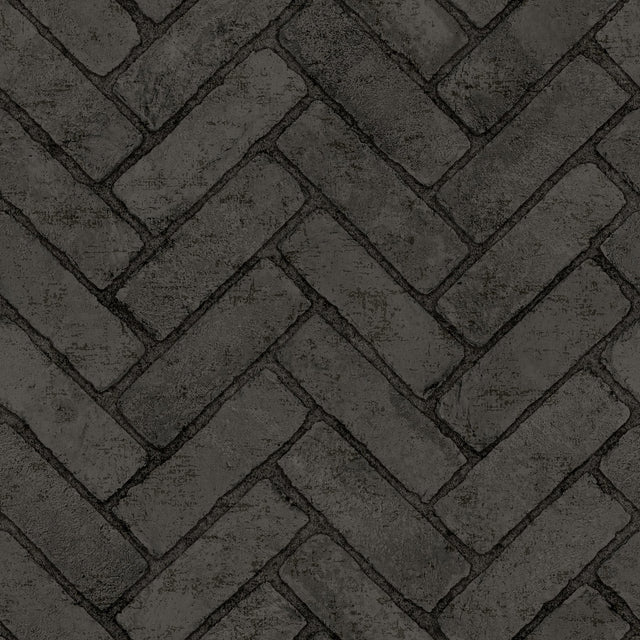 Canelle Black Brick Herringbone Wallpaper with Textured Raised Ink - Chesapeake 4134-72533