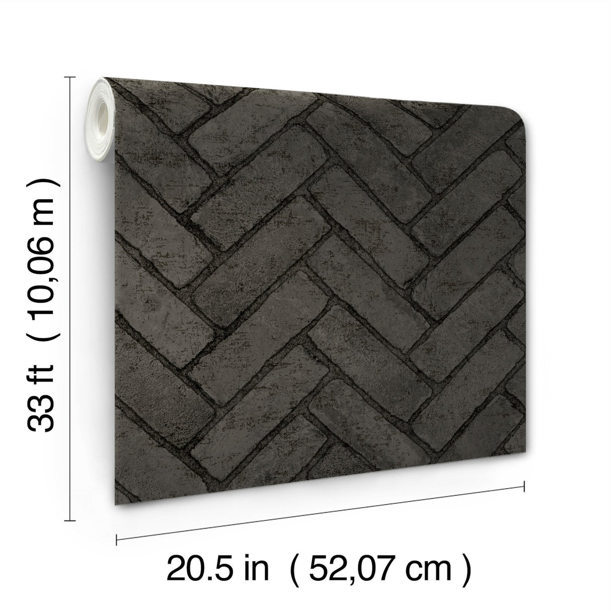 Canelle Black Brick Herringbone Wallpaper with Textured Raised Ink - Chesapeake 4134-72533