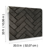 Canelle Black Brick Herringbone Wallpaper with Textured Raised Ink - Chesapeake 4134-72533