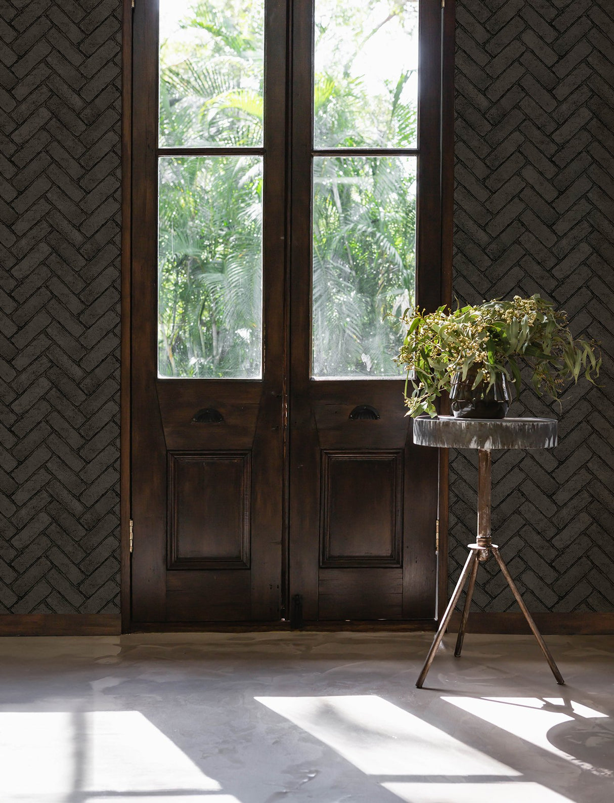 Canelle Black Brick Herringbone Wallpaper with Textured Raised Ink - Chesapeake 4134-72533