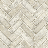 Canelle Taupe Brick Herringbone Wallpaper with Country Graphic Pattern - Chesapeake 4134-72534