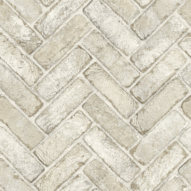 Canelle Taupe Brick Herringbone Wallpaper with Country Graphic Pattern - Chesapeake 4134-72534